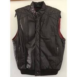 Vintage 70s 80s Saxony Brown Leather Zip Up Quilted Puffer Vest Mens 38 Korea
